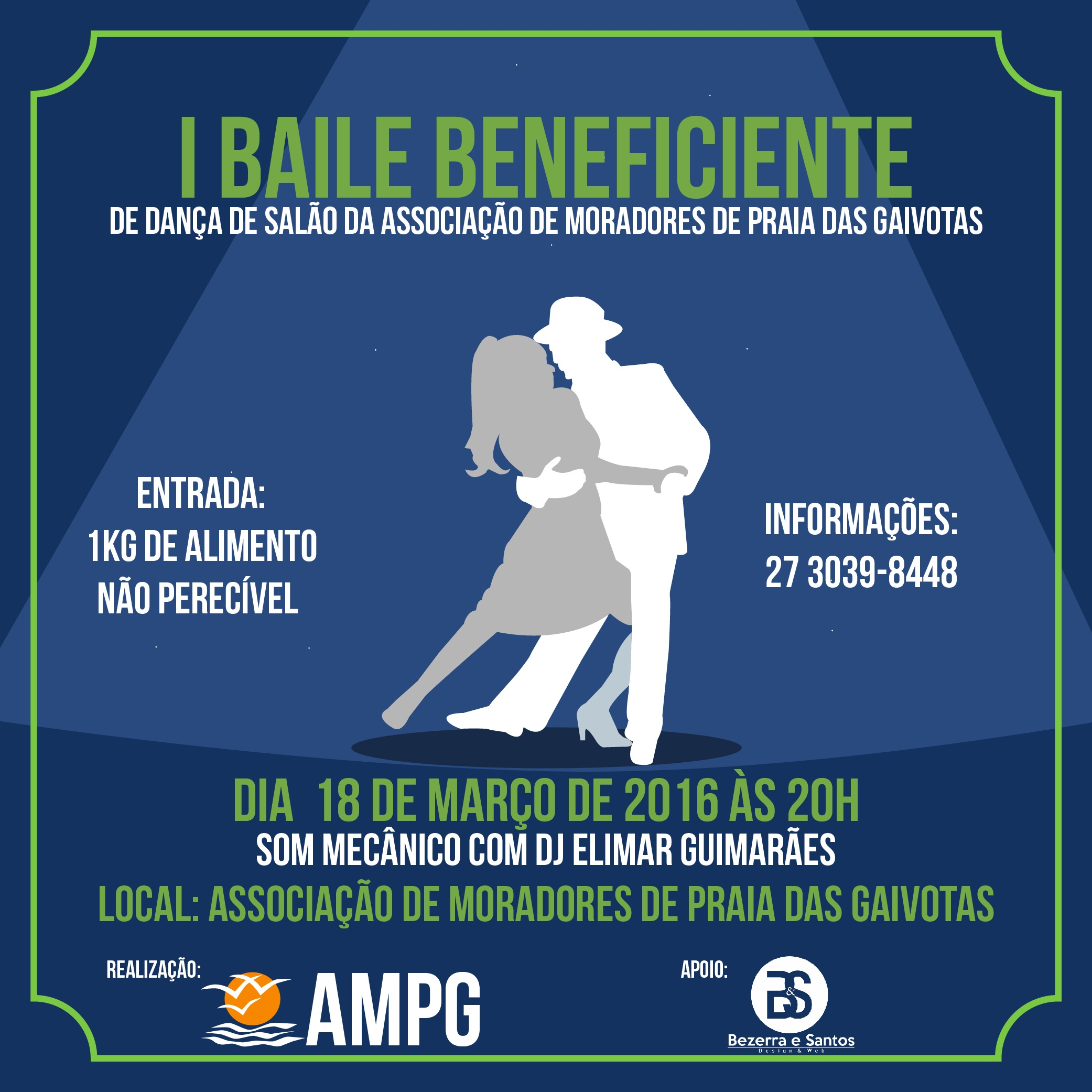 Cartaz do primeiro Baile Beneficente de dança de salão realizado em Praia das Gaivotas